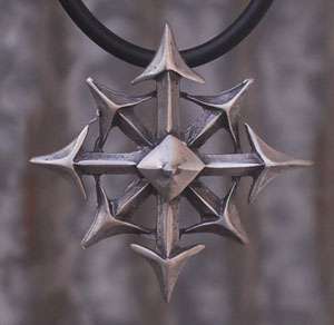 BIG GOTHIC MAGIC 8 POINTED CHAOS STAR Pewter Pendant  