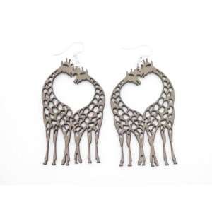  Tan Giraffe Heart Wooden Earrings GTJ Jewelry