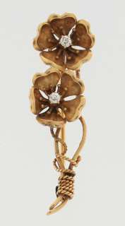 Vintage 14k Gold Old Mine Cut Diamond Flower Pin  