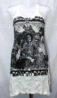 Skull Hippie Punk Rock Guitar T Shirt Mini Tank Dress Tunic Top, Sz S 