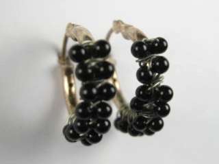 NEW MARLYN SCHIFF Black Beaded Wire Small Hoop Earrings  