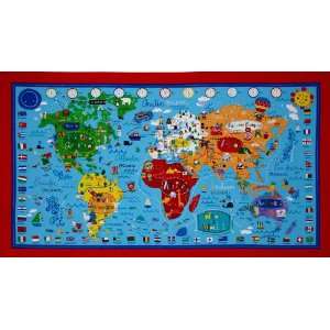  44 Wide What A World Map Panel Blue Fabric By The Panel 