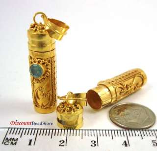 Vermeil 24k gold Prayer Box Tube pill Pendant sky blue topaz 