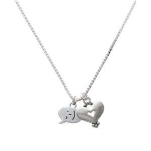 Winking Emoticon and Silver Heart Charm Necklace