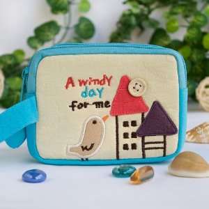 Windy Day For Me] Embroidered Applique Pouch Bag / Cosmetic Bag 