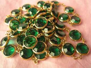 Vtg Dark Green Bezel Set Swarovski Crystal Necklace  