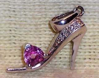 VINTAGE Sterling Jeweled HIGH HEEL w PINK HEART & RHINESTONES Charm 