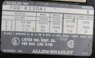 Allen Bradley 700 R Sealed Switch Relays 700 R220A1  