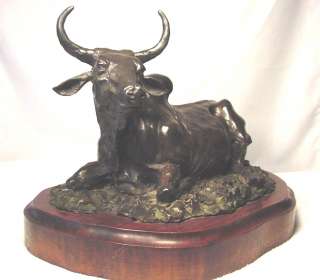 Large Bronze Brahma Bull Signed Huber  