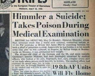   HIMMLER Jewish Holocaust Gen. SUICIDE Death World War II Newspaper