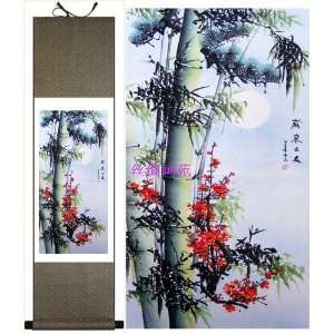  Chinese Art   Wall Scroll Painting   Bamboo with Red 