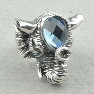 Vintage Tibet Silver Elephant Simulated Sapphire Cocktail Size 8 Ring 