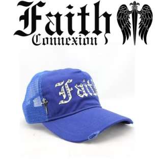 New Faith Connexion Rhinestones TBlue Trucker Caps Hats  
