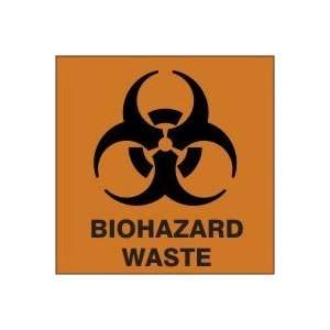 Hazardous Waste Adhesive Vinyl Labels BIOHAZARD WASTE (W/GRAPHIC) 6 x 