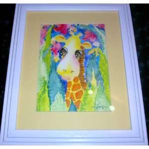   13 Giraffe Picture White Frame Wih Glass Kid Room