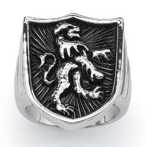   Mens Antiqued Stainless Steel Coat of Arms Lion Shield Ring: Jewelry