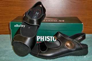 MEPHISTO Womens Ladies Black Leather sandals TAMIRA low heels straps 7 
