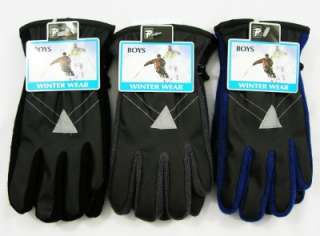 New Boys Winter Snow Ski Gloves Black Gray Blue Sz 4/5  