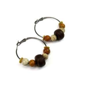   Golden and White Lotus Seed Hoop Earrings: Creative Ventures: Jewelry