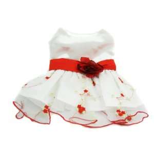     White Satin Dress   Color: White & Red, Size: S: Pet Supplies