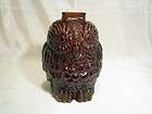 vintage brown amber glass wise old owl still coin piggy
