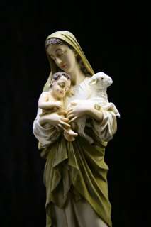 Virgin Mary with Jesus and Lamb Italian Statue Sculpture Made in Italy 