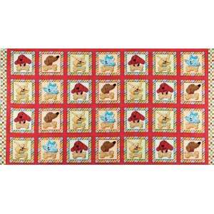  44 Wide Cliffords Puppy Days Blocks Cream/Red Fabric By 