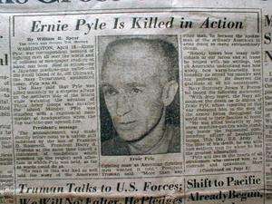 1945 Stars & Stripes WW II newspaper ERNIE PYLE Journalist DEAD in 