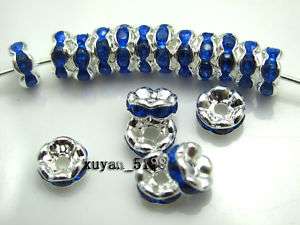 100P silver/Sapphire Crystal Beads Rondelle Space 6mm#L  