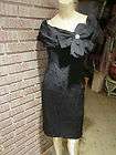 Vintage 60s black evening BOW FRILLS wiggle dress M L  