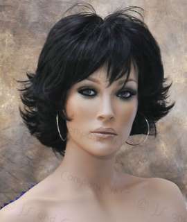 Classy and chic Everyday wig Multiple layers Off Black wavy flip ends 
