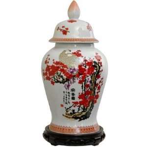  Temple Jar with Cherry Blossom Design in White: Home 