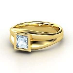  Akari Ring, Princess Aquamarine 14K Yellow Gold Ring 