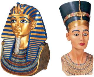 Ancient Egyptian Golden Mask of Tutankhamen & Queen Nefertiti Bust 