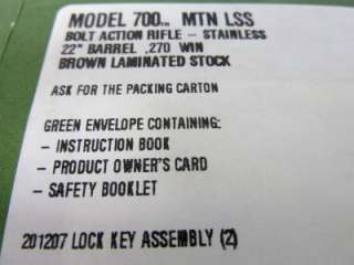 REMINGTON Model 700 Mountain LSS Bolt Action Rifle Owner Instruction 