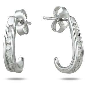  1/4 Carat TW Channel Set Diamond J Hoop Earrings in 10K 