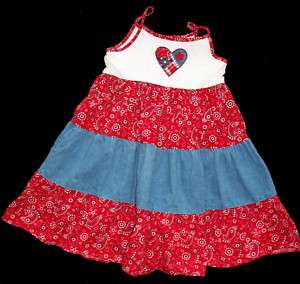 Girl Summer Dress SOPHIE ROSE Tiered Red White Blue 6  