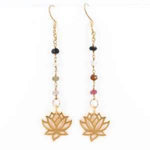  Open Design Lotus Flower Dangle Earrings in Gold Vermeil 