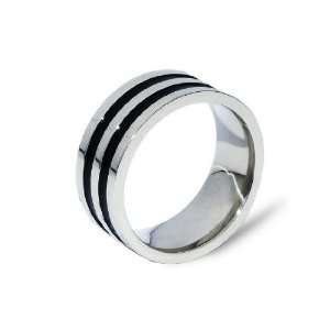  Mens Stylish Stripe Engraved High Polished Stainless Steel 