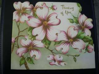 Vintage Card Thinking Of You Dogwood Blossoms Die Cut  
