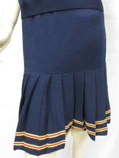 St John Knit Navy Shell Pleated Skirt Suit Size 4 6  
