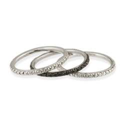925 Silver Black Diamond Accent Stackable Eternity Band Rings Set 