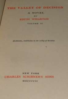 THE VALLEY OF DECISION Edith Wharton First 1st Edition  