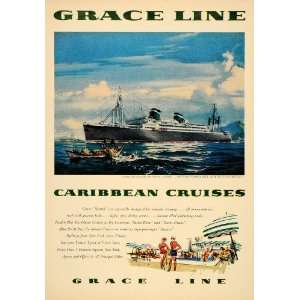  1955 Ad Travel Grace Line Caribbean Cruise Santa Paula 