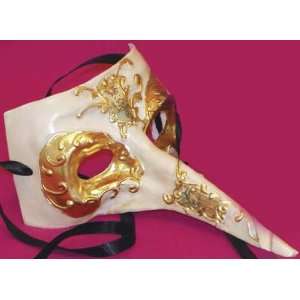   Venetian, Masquerade, Mardi Gras Mask Cream/Gold Style C: Toys & Games