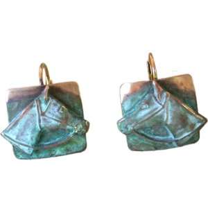  Verdigris Patina Solid Brass Horse Head on Square Earrings 