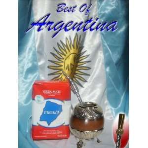 ARGENTINA MATE KIT Excellent Gourd with Silver 800 work + Bronze and 