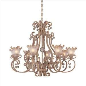   Single Tier Chandelier in Venetian Gold with Lalique style Glass glass