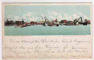 Ships Waterfront Newport News VA 1906 postcard  