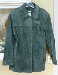 Cherokee Washable Suede Leather Coat Jacket M Green  
